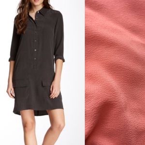 Equipment Femme Long Sleeve Silk Dress in Coral